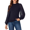 image:imageLYANER Womens Casual Mesh Sleeve Shirts Elegant Blouse Spring TopsNavy Blue