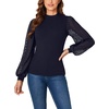 image:imageLYANER Womens Casual Mesh Sleeve Shirts Elegant Blouse Spring TopsNavy Blue