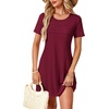 image:imageLYANER Womens Casual Short Sleeve Dress Pleated A Line Flowy Mini T Shirt DressDark Red
