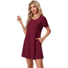 image:imageLYANER Womens Casual Short Sleeve Dress Pleated A Line Flowy Mini T Shirt DressDark Red