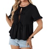 image:imageLYANER Womens Casual Tie Front Peplum Top Flounce Short Sleeve Ruffle Hem Babydoll BlouseBlack