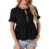 image:imageLYANER Womens Casual Tie Front Peplum Top Flounce Short Sleeve Ruffle Hem Babydoll BlouseBlack