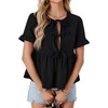 image:imageLYANER Womens Casual Tie Front Peplum Top Flounce Short Sleeve Ruffle Hem Babydoll BlouseBlack