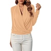 image:imageLYANER Womens Casual V Neck Cross Wrap Long Sleeve Solid Blouse Shirt TopBeige