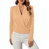 image:imageLYANER Womens Casual V Neck Cross Wrap Long Sleeve Solid Blouse Shirt TopBeige