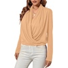 image:imageLYANER Womens Casual V Neck Cross Wrap Long Sleeve Solid Blouse Shirt TopBeige