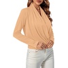 image:imageLYANER Womens Casual V Neck Cross Wrap Long Sleeve Solid Blouse Shirt TopBeige