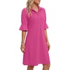 image:imageLYANER Womens Collar V Neck Casaul Midi Dress with Pockets  Button Down Collared Half Sleeve A Line Party DressesRose