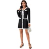 image:imageLYANER Womens Color Block Bow Tie V Neck Button Long Sleeve Elegant Mini Short DressBlack