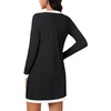 image:imageLYANER Womens Color Block Bow Tie V Neck Button Long Sleeve Elegant Mini Short DressBlack