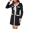 image:imageLYANER Womens Color Block Bow Tie V Neck Button Long Sleeve Elegant Mini Short DressBlack