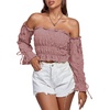 image:imageLYANER Womens Corset Off Shoulder Puff Long Sleeve Ruffle Tie Front Crop Top Blouse ShirtDusty Pink