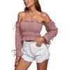 image:imageLYANER Womens Corset Off Shoulder Puff Long Sleeve Ruffle Tie Front Crop Top Blouse ShirtDusty Pink