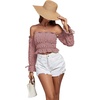image:imageLYANER Womens Corset Off Shoulder Puff Long Sleeve Ruffle Tie Front Crop Top Blouse ShirtDusty Pink