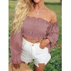 image:imageLYANER Womens Corset Off Shoulder Puff Long Sleeve Ruffle Tie Front Crop Top Blouse ShirtDusty Pink