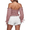 image:imageLYANER Womens Corset Off Shoulder Puff Long Sleeve Ruffle Tie Front Crop Top Blouse ShirtDusty Pink
