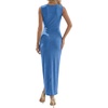 image:imageLYANER Womens Crew Neck Cut Out Bodycon Midi Dress Elegant Ribbed Knit Sleeveless Split Hem Cocktail Party Summer OutfitsDenim Blue