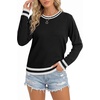 image:imageLYANER Womens Crew Neck Long Sleeve Lightweight Knit Pullover Elegant Sweater ShirtBlack