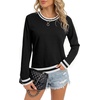 image:imageLYANER Womens Crew Neck Long Sleeve Lightweight Knit Pullover Elegant Sweater ShirtBlack