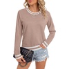 image:imageLYANER Womens Crew Neck Long Sleeve Lightweight Knit Pullover Elegant Sweater ShirtDark Beige