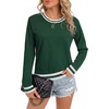 image:imageLYANER Womens Crew Neck Long Sleeve Lightweight Knit Pullover Elegant Sweater ShirtDark Green