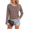 image:imageLYANER Womens Crew Neck Long Sleeve Lightweight Knit Pullover Elegant Sweater ShirtDark Khaki