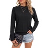 image:imageLYANER Womens Crew Neck Long Sleeve Lightweight Knit Pullover Elegant Sweater ShirtPure Black