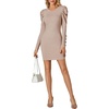 image:imageLYANER Womens Crewneck Puff Sleeve Ribbed Knit Sweaters Slim Fit Mini Sweater DressKhaki
