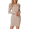 image:imageLYANER Womens Crewneck Puff Sleeve Ribbed Knit Sweaters Slim Fit Mini Sweater DressKhaki