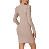 image:imageLYANER Womens Crewneck Puff Sleeve Ribbed Knit Sweaters Slim Fit Mini Sweater DressKhaki