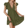 image:imageLYANER Womens Deep V Neck Ruffle Short Sleeve Mini Dress A Line Swing Flared Cocktail PartyLight Army Green
