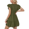 image:imageLYANER Womens Deep V Neck Ruffle Short Sleeve Mini Dress A Line Swing Flared Cocktail PartyLight Army Green