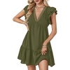 image:imageLYANER Womens Deep V Neck Ruffle Short Sleeve Mini Dress A Line Swing Flared Cocktail PartyLight Army Green
