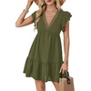 image:imageLYANER Womens Deep V Neck Ruffle Short Sleeve Mini Dress A Line Swing Flared Cocktail PartyLight Army Green