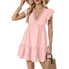 image:imageLYANER Womens Deep V Neck Ruffle Short Sleeve Mini Dress A Line Swing Flared Cocktail PartyPink