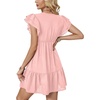image:imageLYANER Womens Deep V Neck Ruffle Short Sleeve Mini Dress A Line Swing Flared Cocktail PartyPink