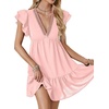 image:imageLYANER Womens Deep V Neck Ruffle Short Sleeve Mini Dress A Line Swing Flared Cocktail PartyPink