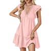 image:imageLYANER Womens Deep V Neck Ruffle Short Sleeve Mini Dress A Line Swing Flared Cocktail PartyPink