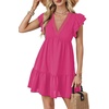 image:imageLYANER Womens Deep V Neck Ruffle Short Sleeve Mini Dress A Line Swing Flared Cocktail PartyRose Pink