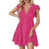 image:imageLYANER Womens Deep V Neck Ruffle Short Sleeve Mini Dress A Line Swing Flared Cocktail PartyRose Pink