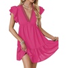image:imageLYANER Womens Deep V Neck Ruffle Short Sleeve Mini Dress A Line Swing Flared Cocktail PartyRose Pink