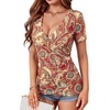 image:imageLYANER Womens Deep V Neck Wrap Short Sleeve Shirts Fitted Ruched Blouse Going Out Summer TopsMulti Paisley