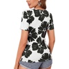 image:imageLYANER Womens Deep V Neck Wrap Short Sleeve Shirts Fitted Ruched Blouse Going Out Summer TopsWhite Black Floral