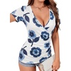 image:imageLYANER Womens Deep V Neck Wrap Short Sleeve Shirts Fitted Ruched Blouse Going Out Summer TopsWhite Blue Floral