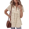 image:imageLYANER Womens Floral Lace Trim Ruffle Short Sleeve Round Neck Casual Blouse TopBeige