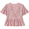 image:imageLYANER Womens Floral Print V Neck Tie Knot Ruffle Hem Short Sleeve Blouse Peplum TopPink Red Floral