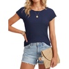 image:imageLYANER Womens Frill Trim Round Neck Raglan Cap Sleeve Dressy Casual Blouse Top T ShirtsNavy Blue