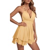 image:imageLYANER Womens Halter Deep V Neck Backless Ruffle Sleeveless Sexy Skater Mini DressBaby Yellow