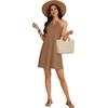 image:imageLYANER Womens Halter Neck Hollow Out Adjustable Spaghetti Strap A Line Vacation DressDark Khaki