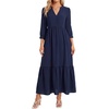 image:imageLYANER Womens Henley V Neck Button 34 Sleeve Ruched Tiered Flowy A Line Casual Long DressNavy Blue